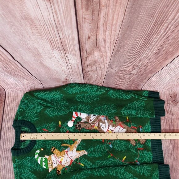 Blizzard Bay Unisex Adult Size Medium Green Tangled Cats Ugly Christmas Sweater - Picture 14 of 14